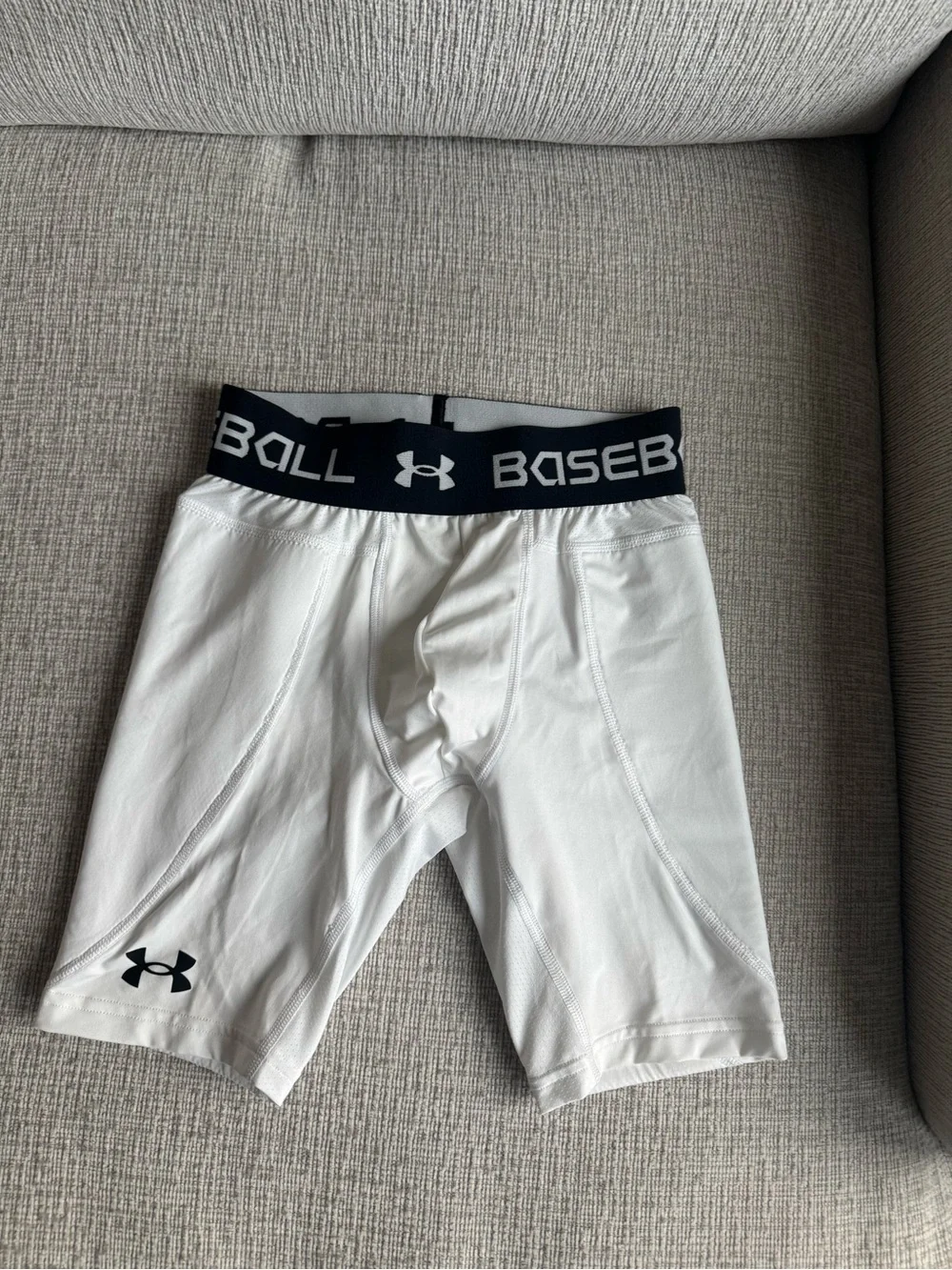 Under Armour White and Black Baseball Compression Shorts